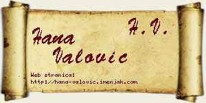 Hana Valović vizit kartica